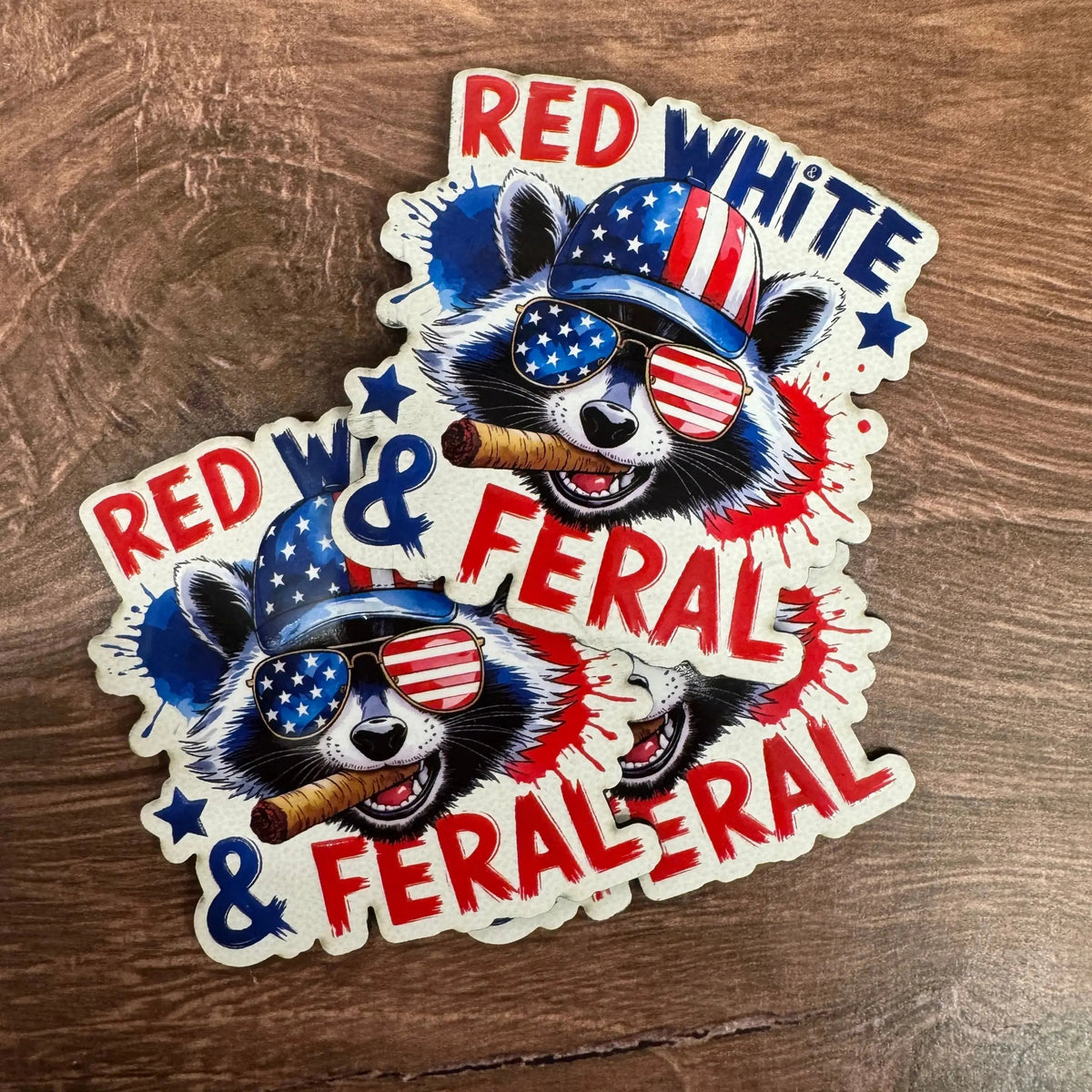 Red, White, & Feral – American Flag Raccoon | UV Printed Leather Hat Patch