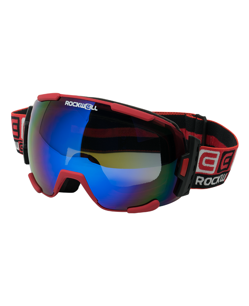 Bomber Goggles (Red w/Flash Blue Lens)