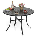 Round Patio Dining Table 42.5 Inch Metal Slat Table with Umbrella Hole