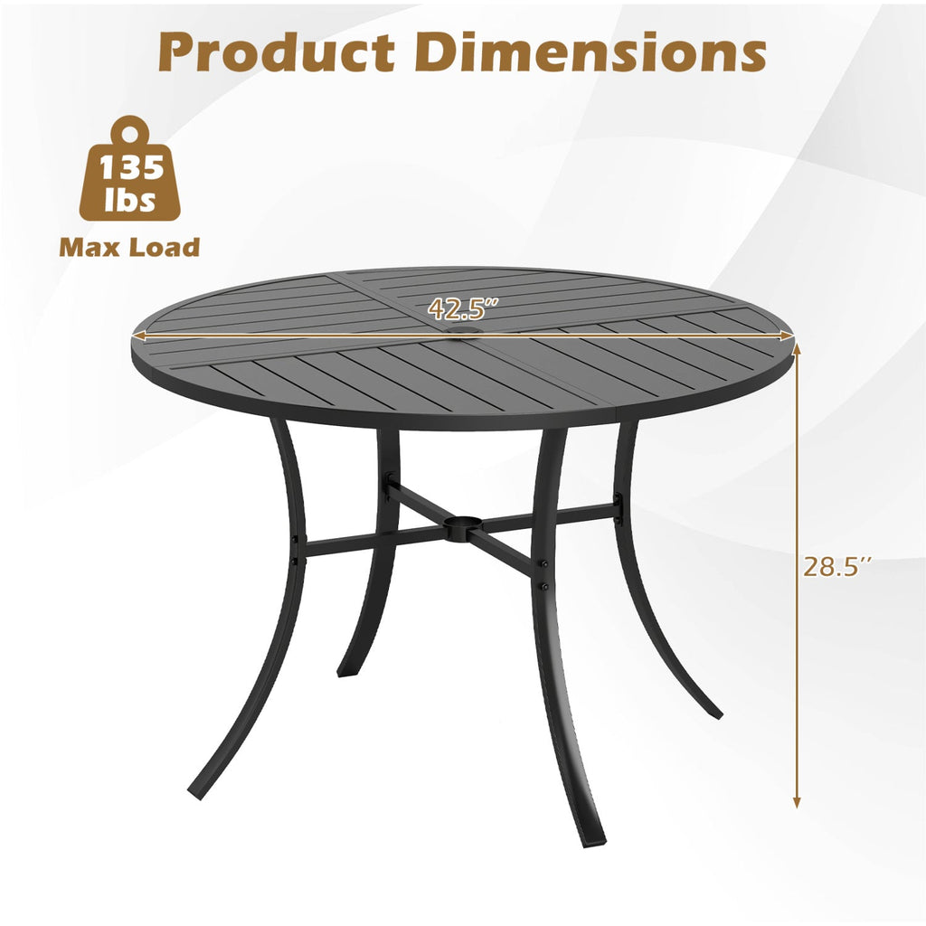 Round Patio Dining Table 42.5 Inch Metal Slat Table with Umbrella Hole