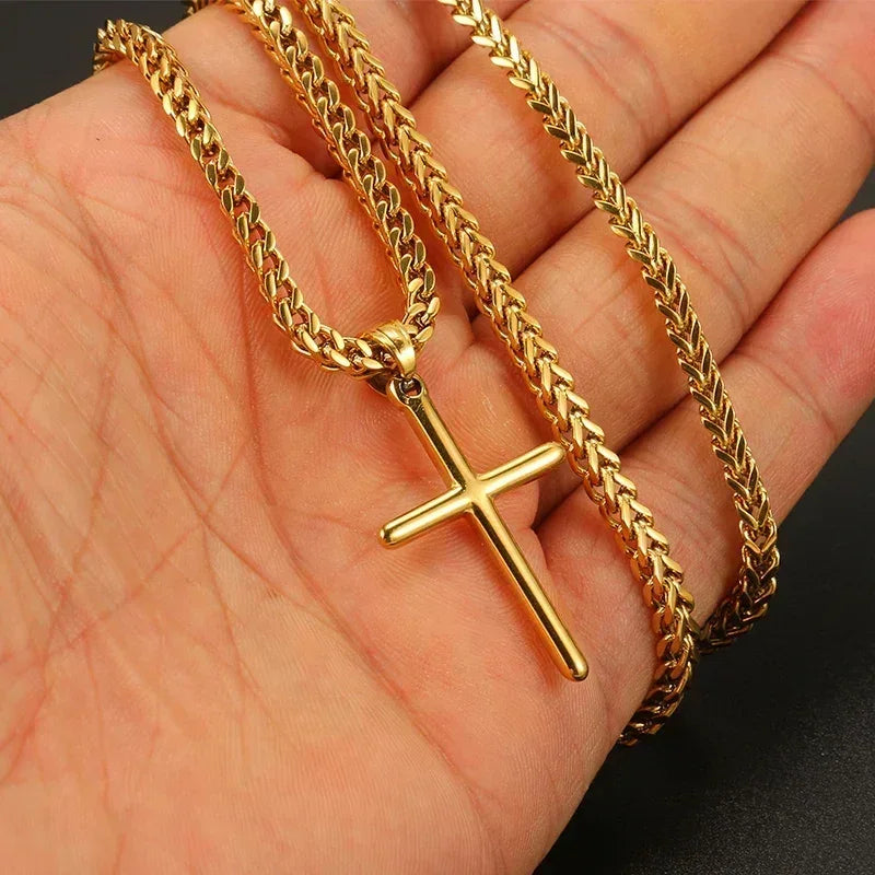 Punk Cross Pendant Link Chain for Men Women 316L Stainless Steel Hip Hop Necklace Gold Silver Fashion Jewelry Gift Waterproof