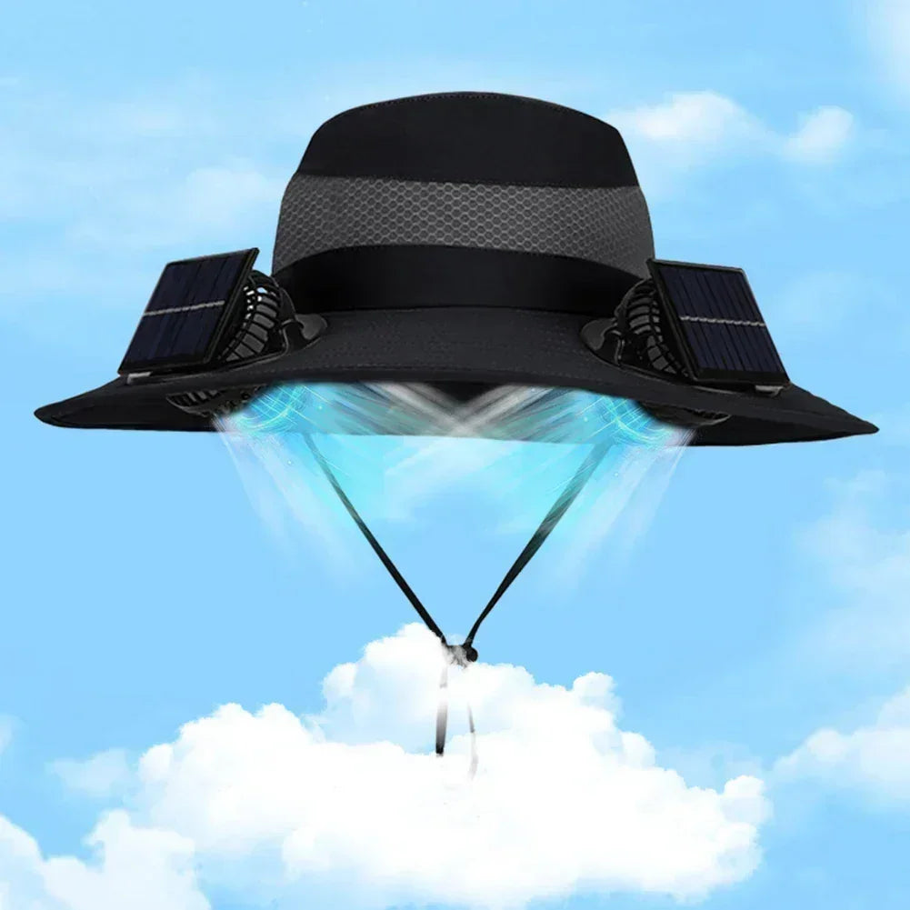 Outdoor Camping Fishing Hiking Sunscreen Fisherman Hat Solar Fan Cap Portable Solar Charging Cap With Fan For Unisex