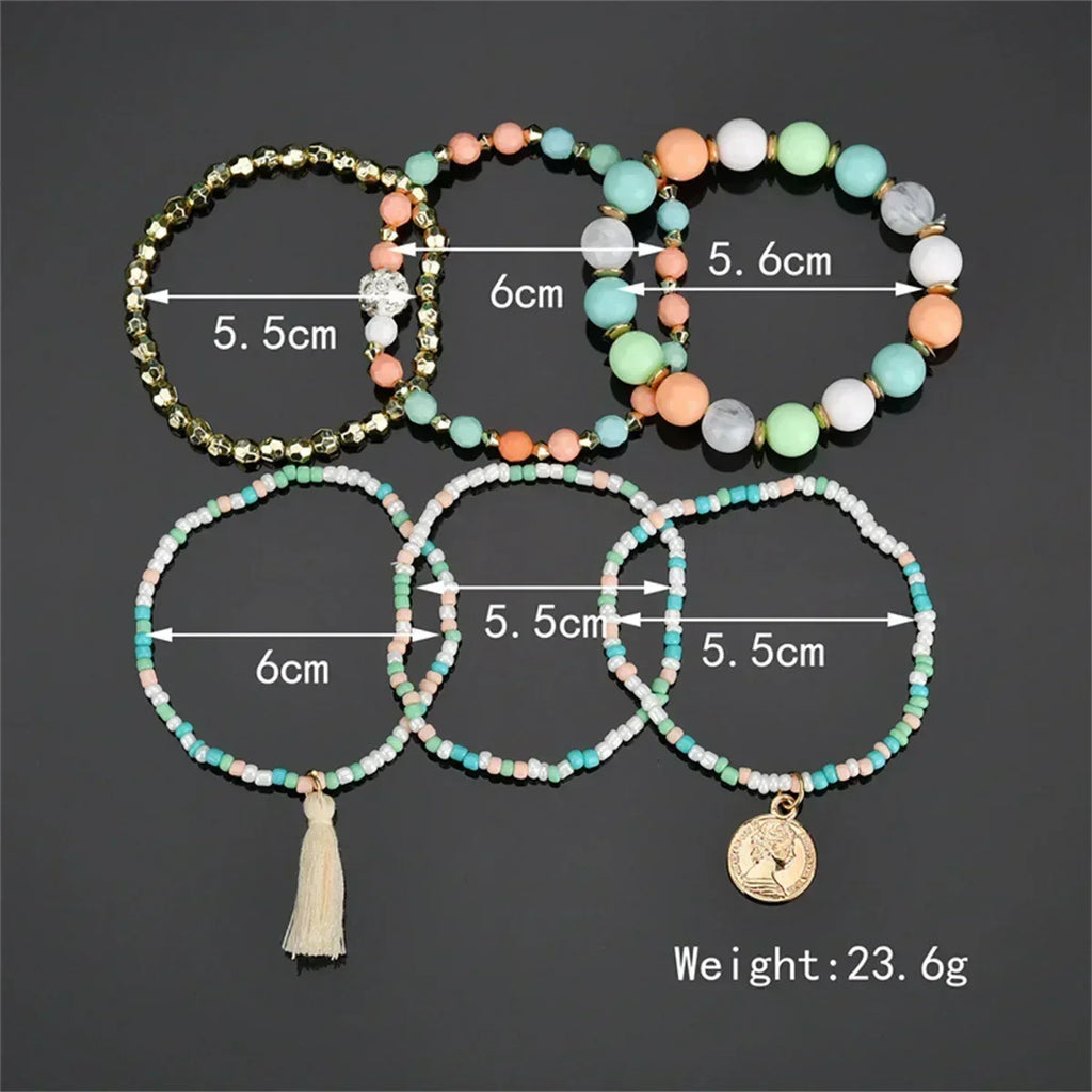 Bohemia Crystal Tassel Multicolor Beads Bracelets For Women Handmade Elastic Rope Charm Wrap Bracelet Summer Beach Party Jewelry