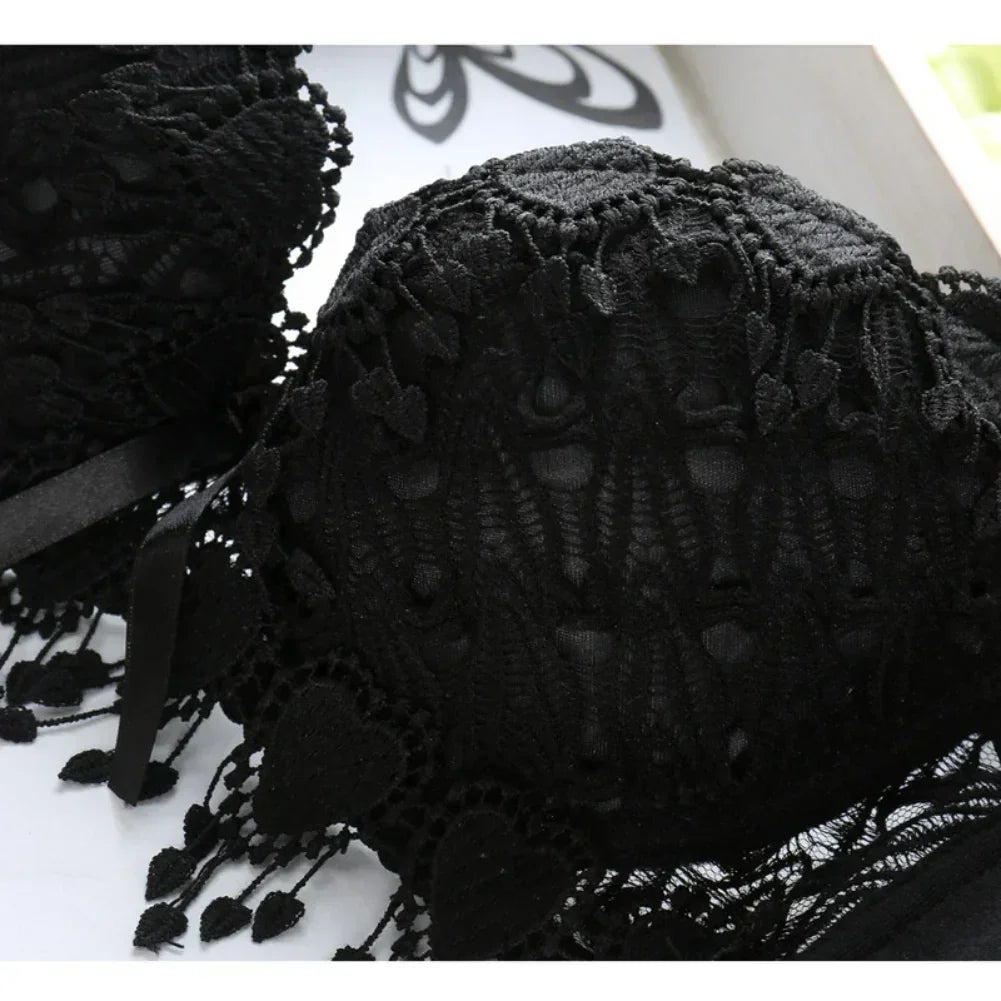 Women Lace Bra Sets Flower Printed Underwear Suit Sexy Lady Ultra-Thin Lingerie Comfortable Push Up Brassiere Outfit
