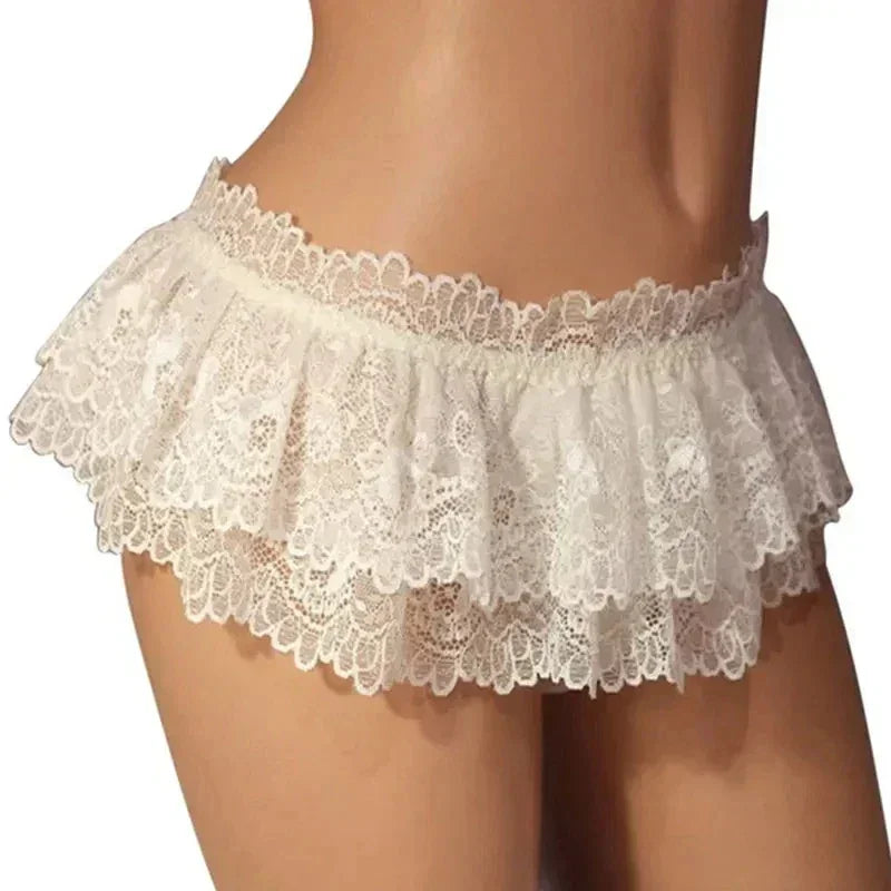 Women Sexy Lace Panties Ruffle Trim Lingerie Briefs Soft Comfortable Briefs Lolita Pink White Black