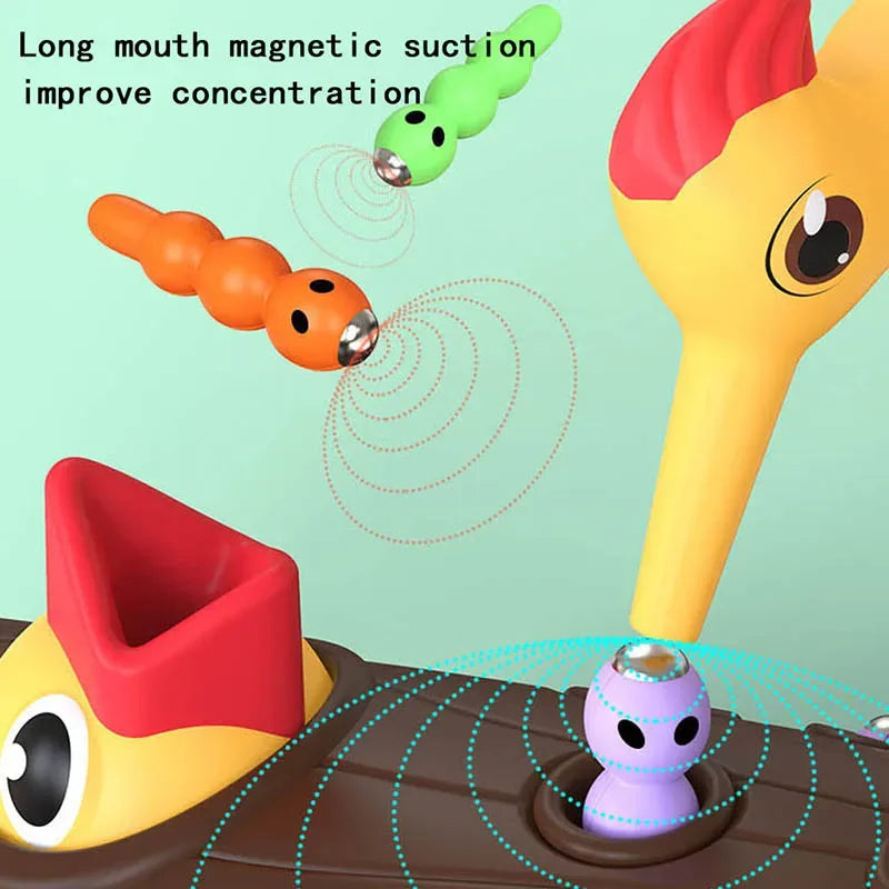 Magnetic Woodpecker Worm Catching Game - Montessori Wooden Feeding Toy for Toddlers & Preschoolers