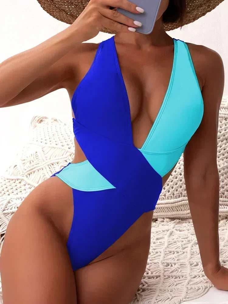 Scrunch Butt Swimsuits Deep V Neck Cross Backless One Piece Swimsuit Women Swimwear Female Monokini High Cut Bathing Suit Swim