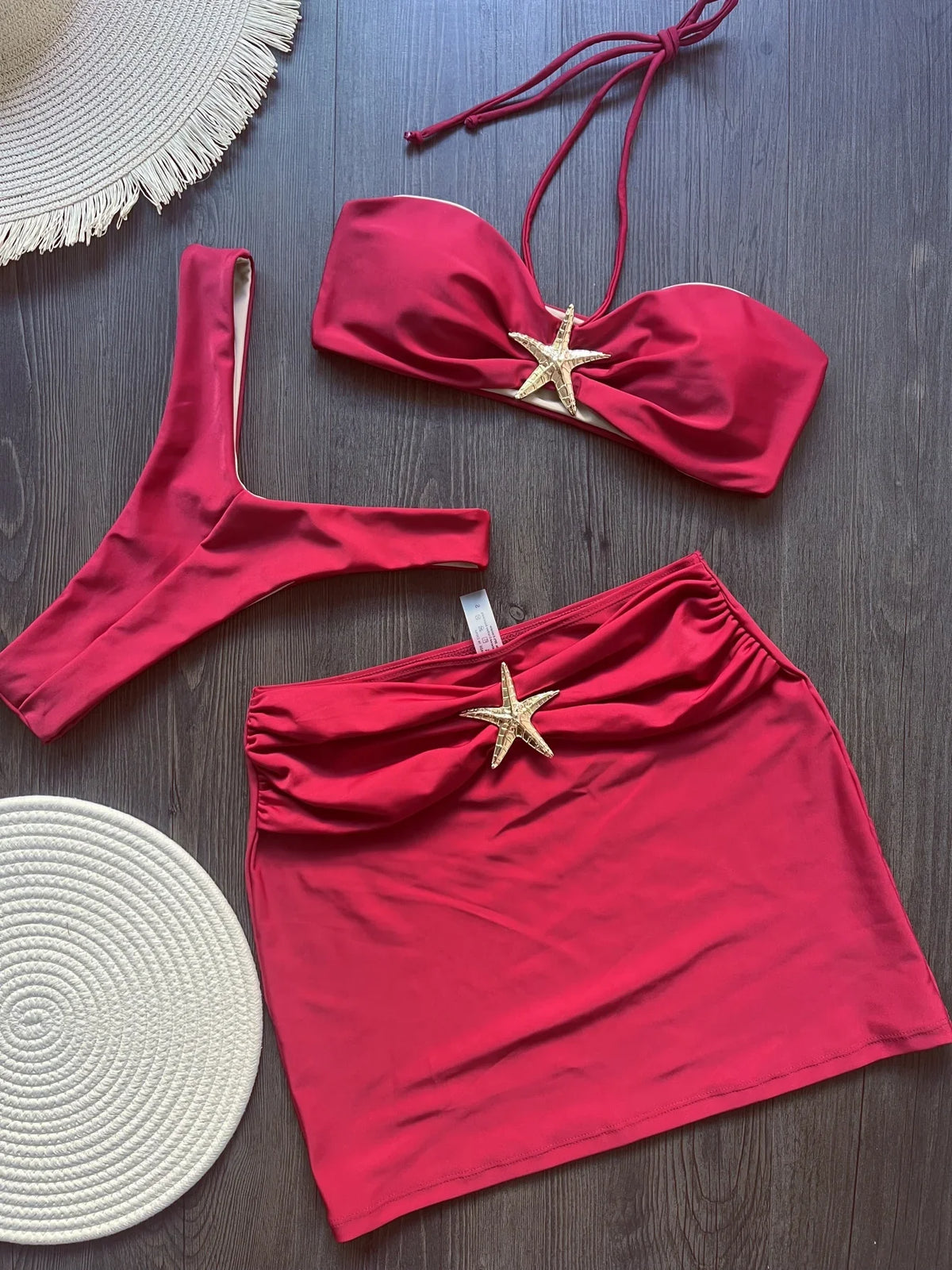 With Skirt Metal Star High Leg Cut Bikini Women Swimwear Female Swimsuit Three-pieces Bikini set Bather Bathing Suit Swim