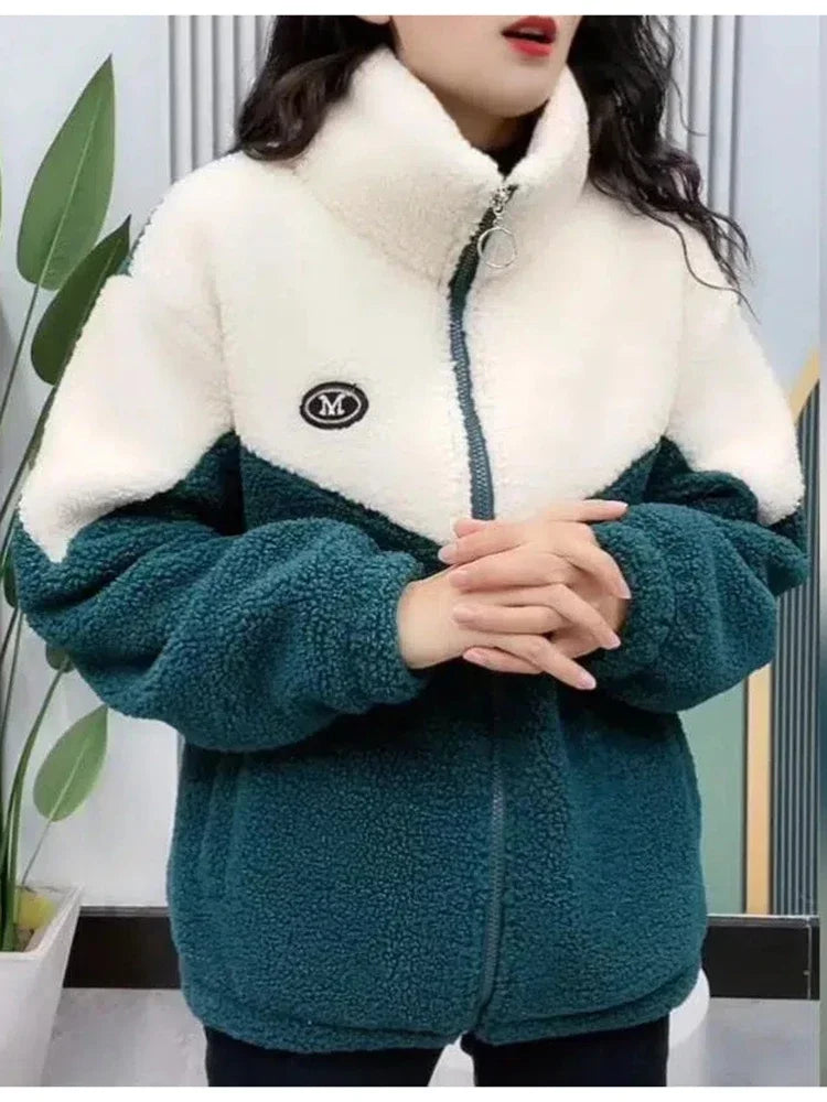 Women's Quilted Lamb Fleece Jacket | Warm Mid-Length Coat -femstylo