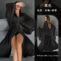 Female Sheer Shapewear Robes Fashion Long Sleeve Thin Lingerie Women Lace Up Long Sexy Mesh Robes
