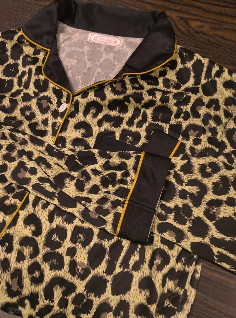 Women's Spring And Autumn Pajamas Two-Piece Set Of Women Loose Fashion Leopard Print Long-Sleeved Ladies Upscale Homewear Suit
