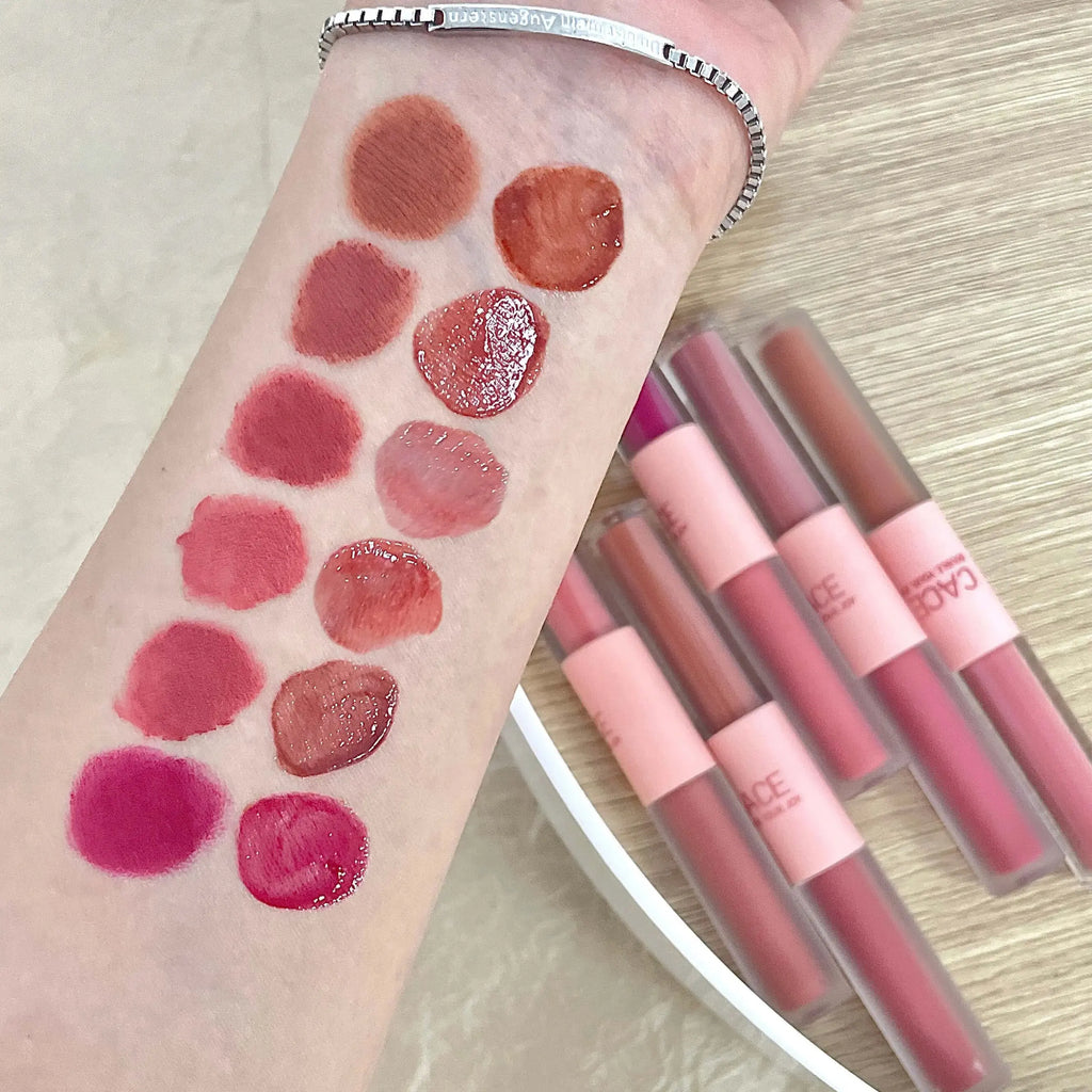 CACE Double Head Lip Gloss Sexy Red Lip Makeup Lip Mud Mirror Water Gloss Lip Glaze Matte Lipstick Waterproof Korean Cosmetics