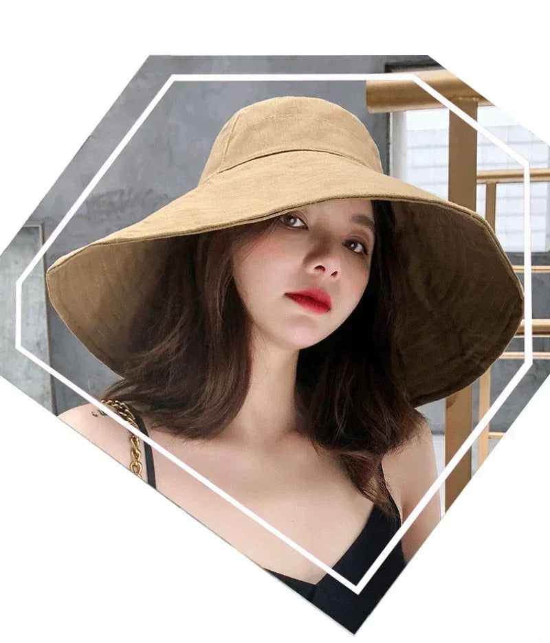 Japanese Sunshade Female Spring and Summer Sunscreen Free To Fold Big Brim Sun Hat Fisherman Hat Cover Face Oversized Hair