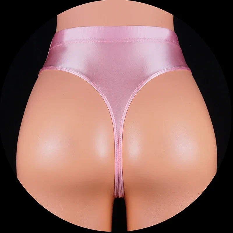 Japan Style Women Sexy thongs Shiny Smooth High Waist G-string Sexy T-Back lingerie Thong UnderWear Satin Glossy Femme Tight