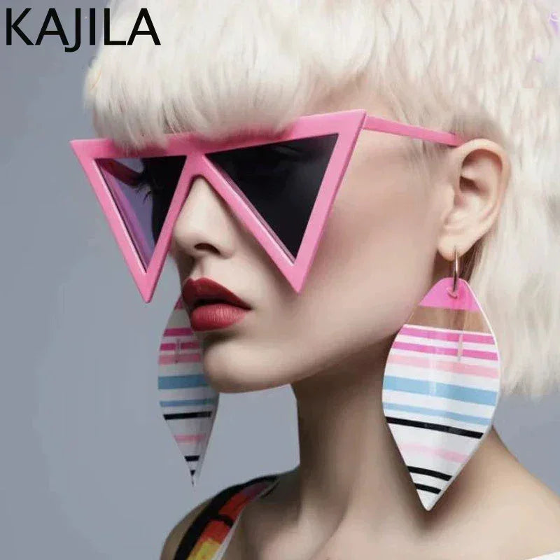 Oversized Triangle Punk Shiled Sunglasses Women Big Frame 2025 Luxury Brand Windproof Eyewear For Ladies UV400 Goggle Shades