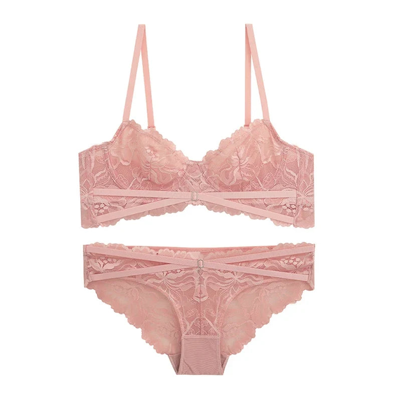 Logirlve Ultra-thin Bra Set Lingerie Push Up Brassiere Embroidery Lace Underwear Set Sexy Straps Panties For Women underwear