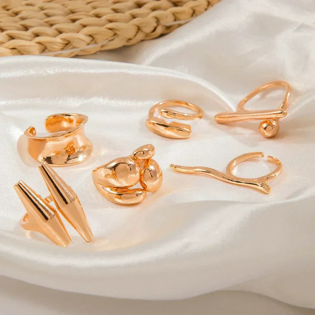 Docona Fashion Elegant Stacking Gold Colour Rings Geometric Design Ring Set Accessories Daily Festival Party Gifts 27910