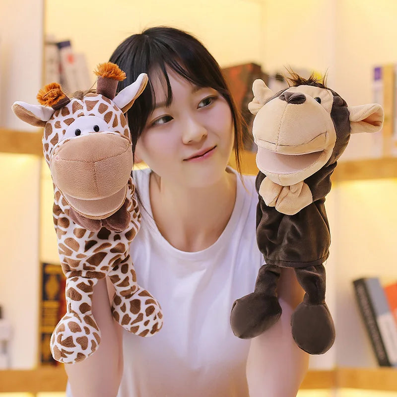 35cm Cartoon Animal Hand Puppets, Lion Elephant Pig Parent-Child Game Toys for Kids