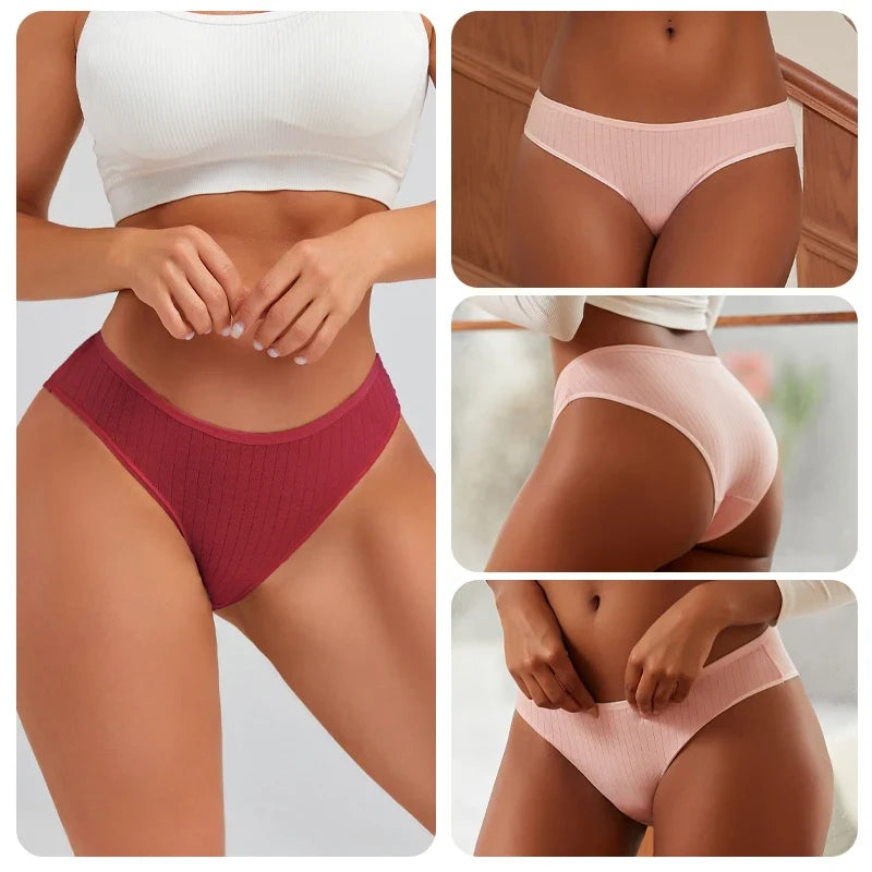7PCS Women's Seamless Cotton Panties Ladies Low Rise Stripe Underwear Elastic Comfortable Cotton Briefs Breathable Sexy Lingerie