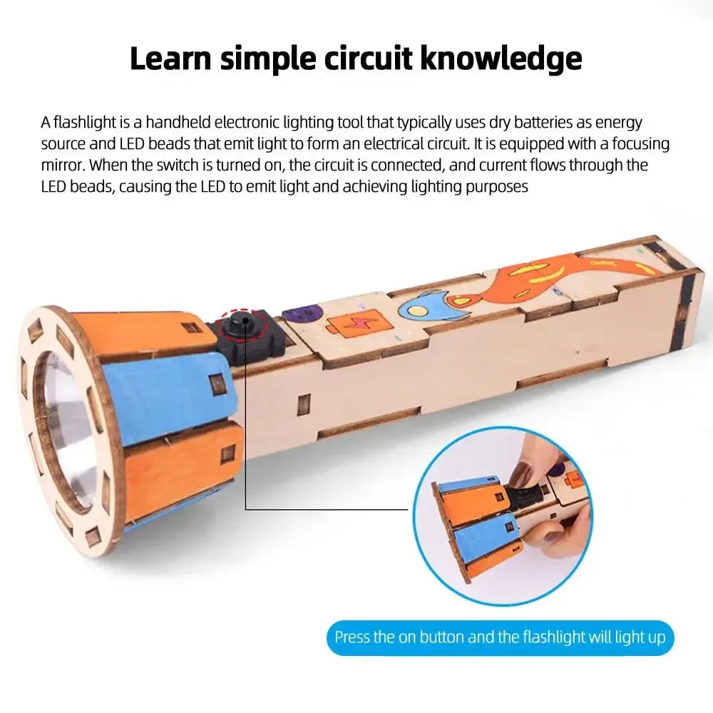 DIY Flashlight Kit Hand-Assembled Electrical Physics STEM Toy for Kids Ages 5+