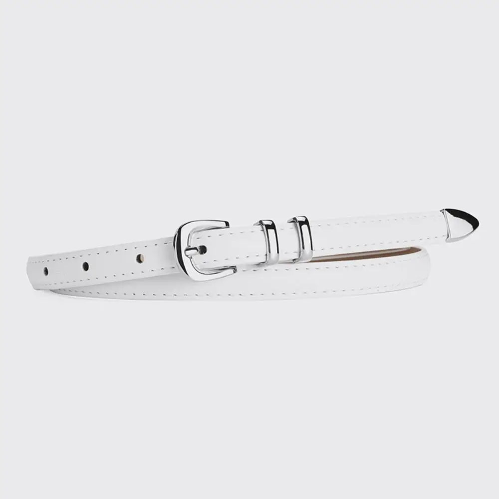 Thin PU Leather Belt with Silver Buckle