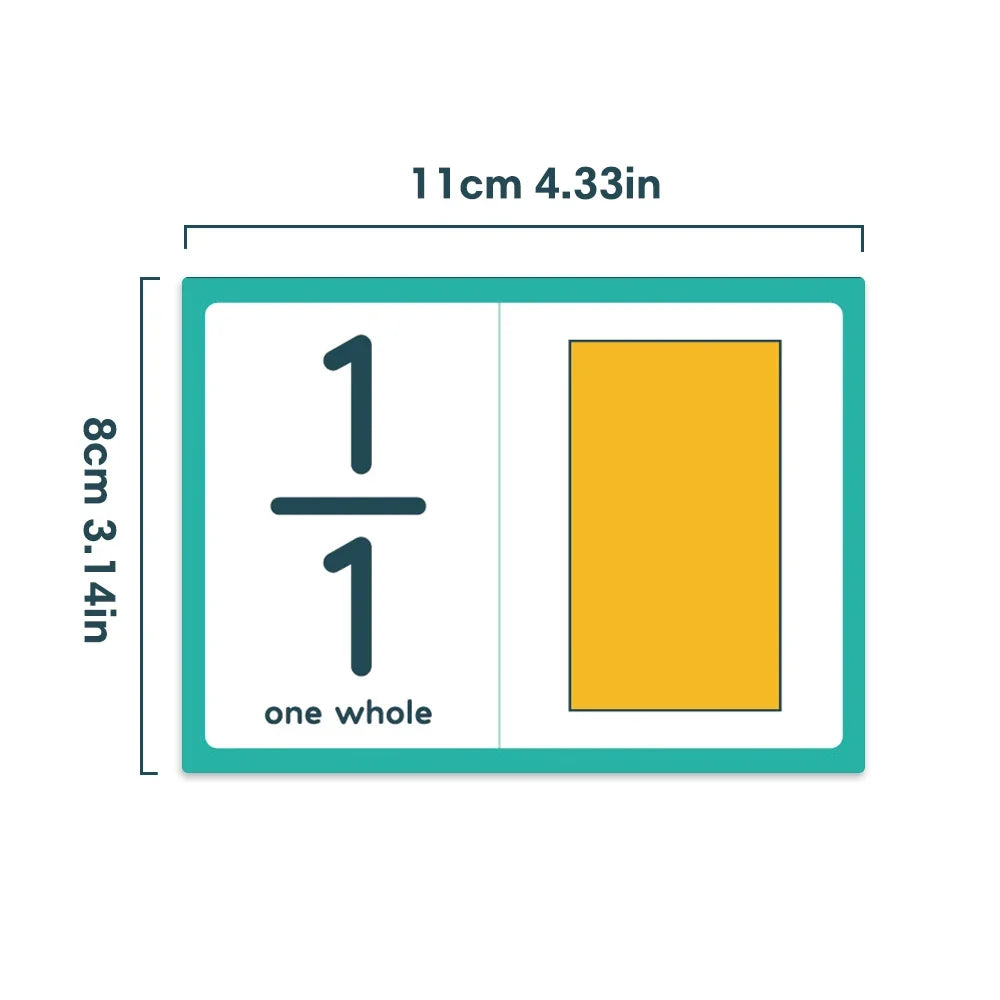 Fraction Number Flashcards - Graphical Fractions Simplification Math Learning Cards, Montessori Teaching Aids for Elementary School