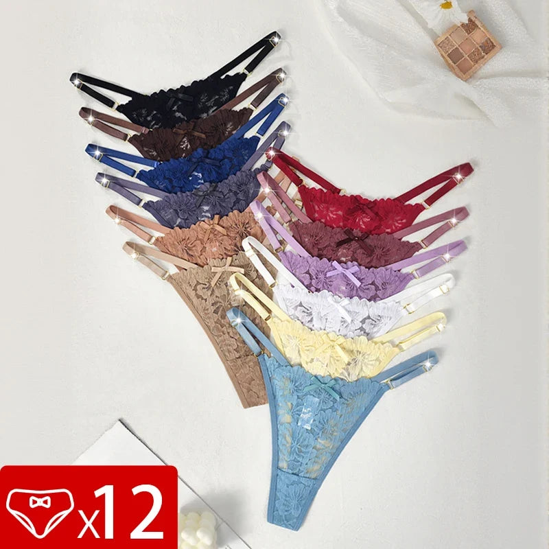 12pcs/Set Low Rise Sexy Women's G-string Breathable Comfortable Female Lingerie Erotic Elegant Lady Thongs Underwear Panties