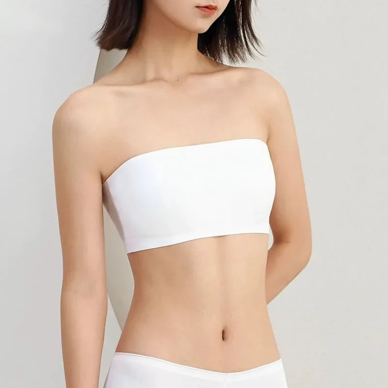 Ice Silk Strapless Bra Girls Seamless Crop Tube Top Bralette for Women Sexy Soft Bras Large Size Bustier Tops Summer Underwear