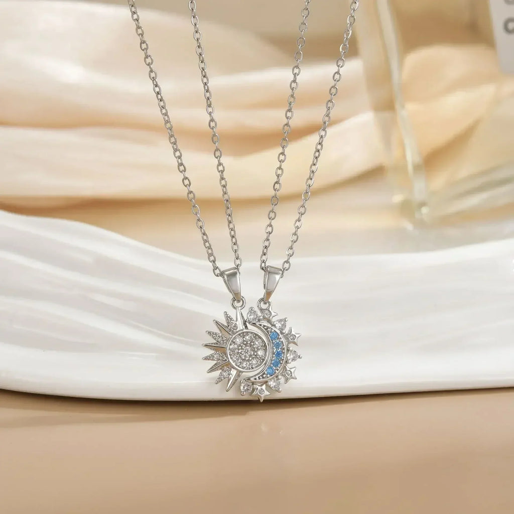 LATS New Stainless Steel Magnetic Sun Moon Couple Necklace Fashion Chain for Men and Women Good Friend Gifts Trend Jewelry