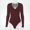 Sexy Solid Black White Bodysuit Women's V Neck Long Sleeve Slim Bodycon One Piece Jumpsuit Top