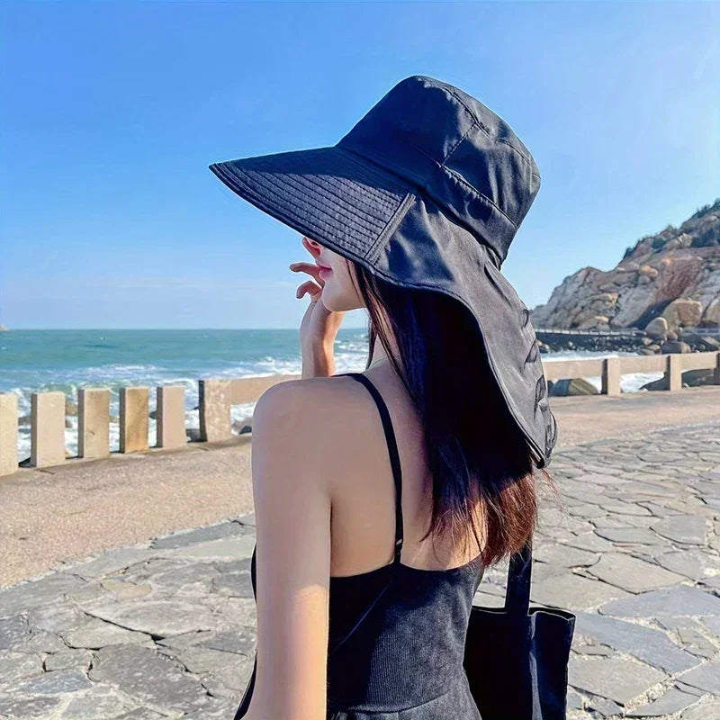 New summer ponytail hat with large brim sun visor women's neck protection fisherman's hat outdoor hat