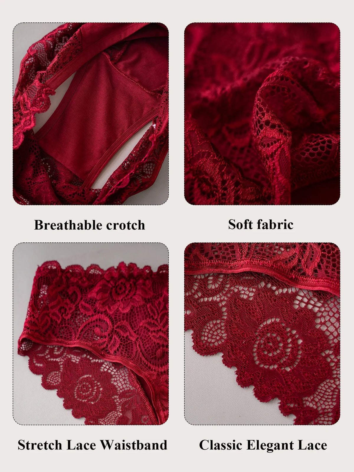 3PCS Plus-Size Women's Underwear Elegant Lace Floral Trimmed Panties Ladies Solid Color Hollow Sexy Briefs Lingerie Hot Sales