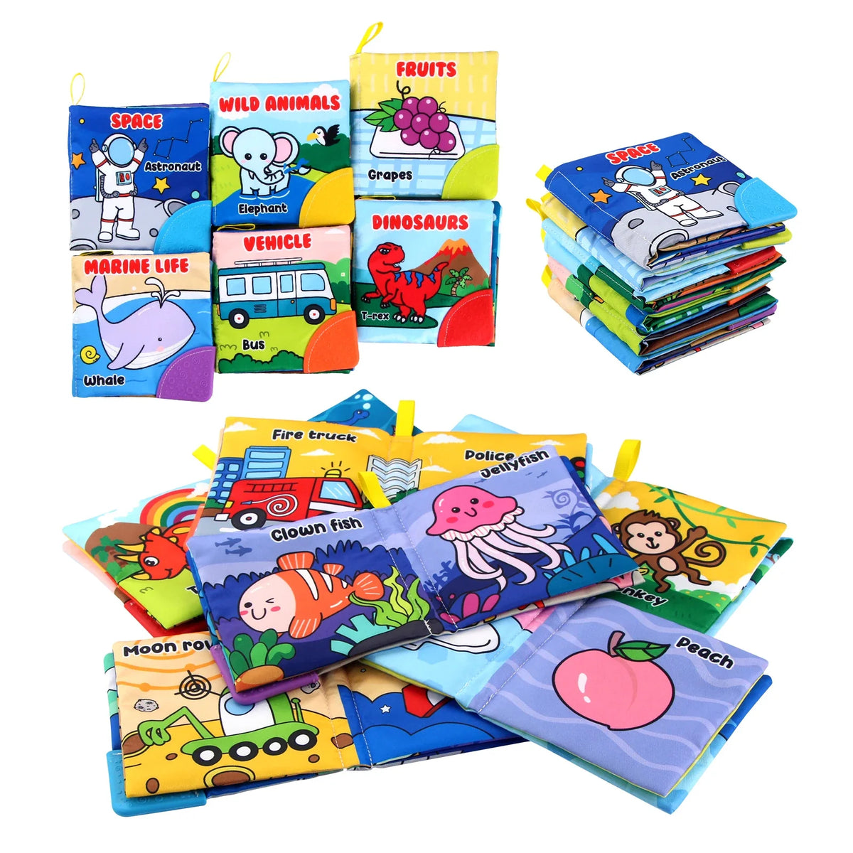 Baby Soft Cloth Books - Intelligence Development Learning Book with Teether, Rustle Sound Cognition Educational Toys for Baby