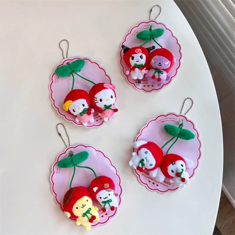 Kawaii Cherry Series Plush Doll Pendant, Kitty Character Puppy Character Kawaii Character Pom Purin Keychain Gift