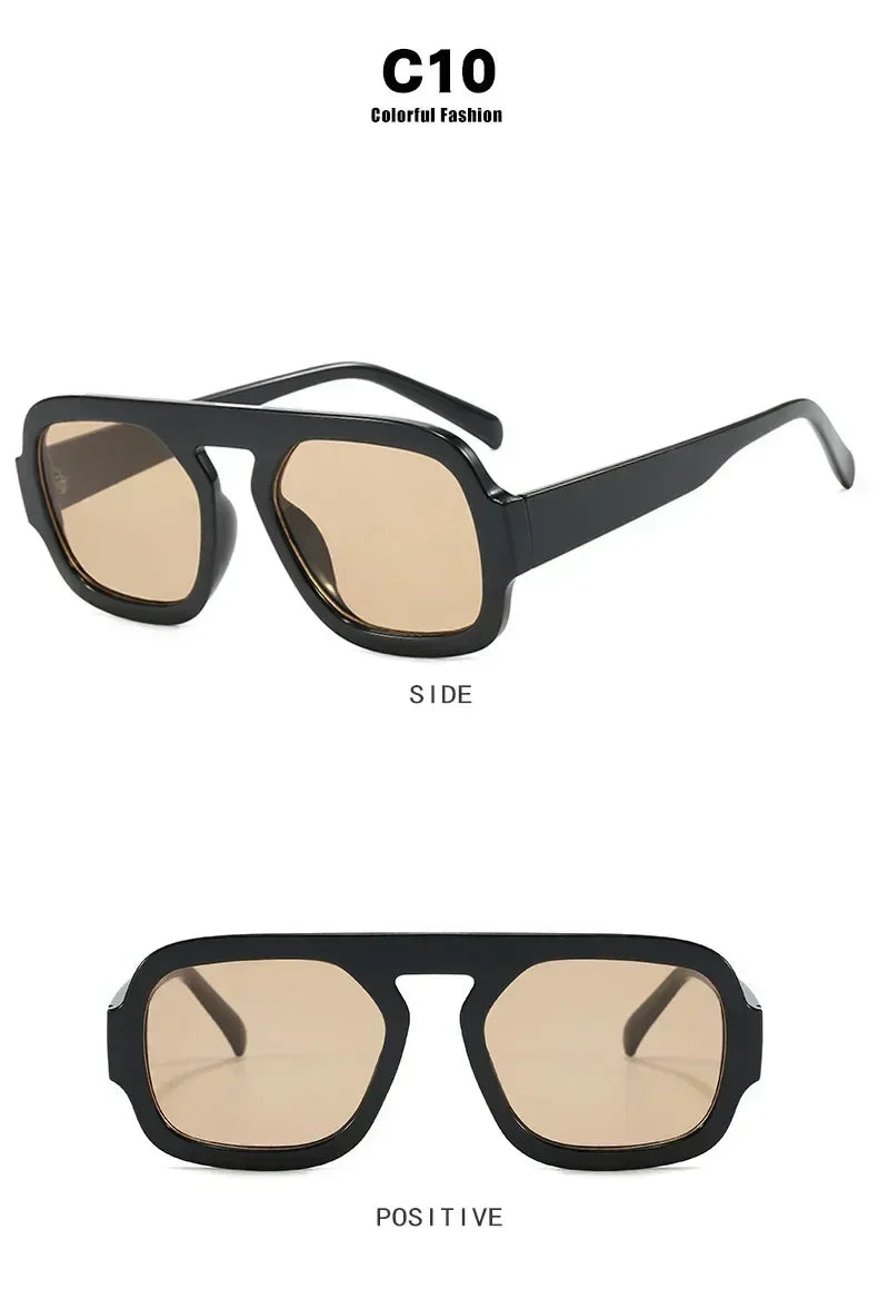 DOHOHDO 2025 Fashion Square Sunglasses Women New Retro Black Brown Thick Frame Pilot Sun Glasses Woman Chic Polygon Shades UV400