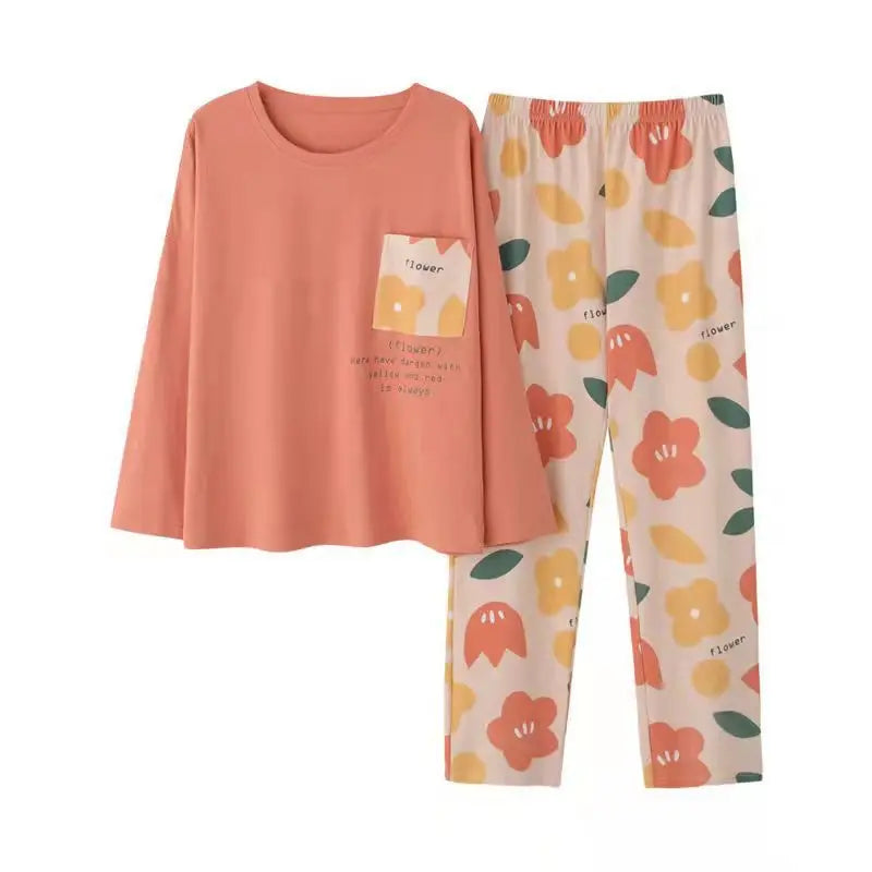 Spring and Autumn New Ladies Pajamas Homewear Set of Long-Sleeved Autumn and Winter Homewear Women Plus Size Pajamas Set