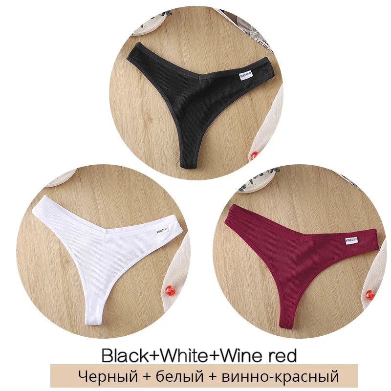 3Pcs/Set Women Cotton Thongs Panties Sexy Low Waist G-String Briefs Ladies Brazilian Lingerie Girls Breathable Intimates Bikini
