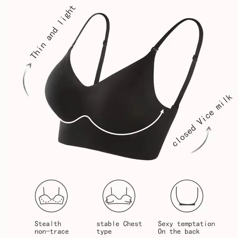 Women Invisible Bra Deep U Plunge Bras Backless Top for Dresses Sexy Lingerie with Transparent Strap Push Up Strapless Underwear