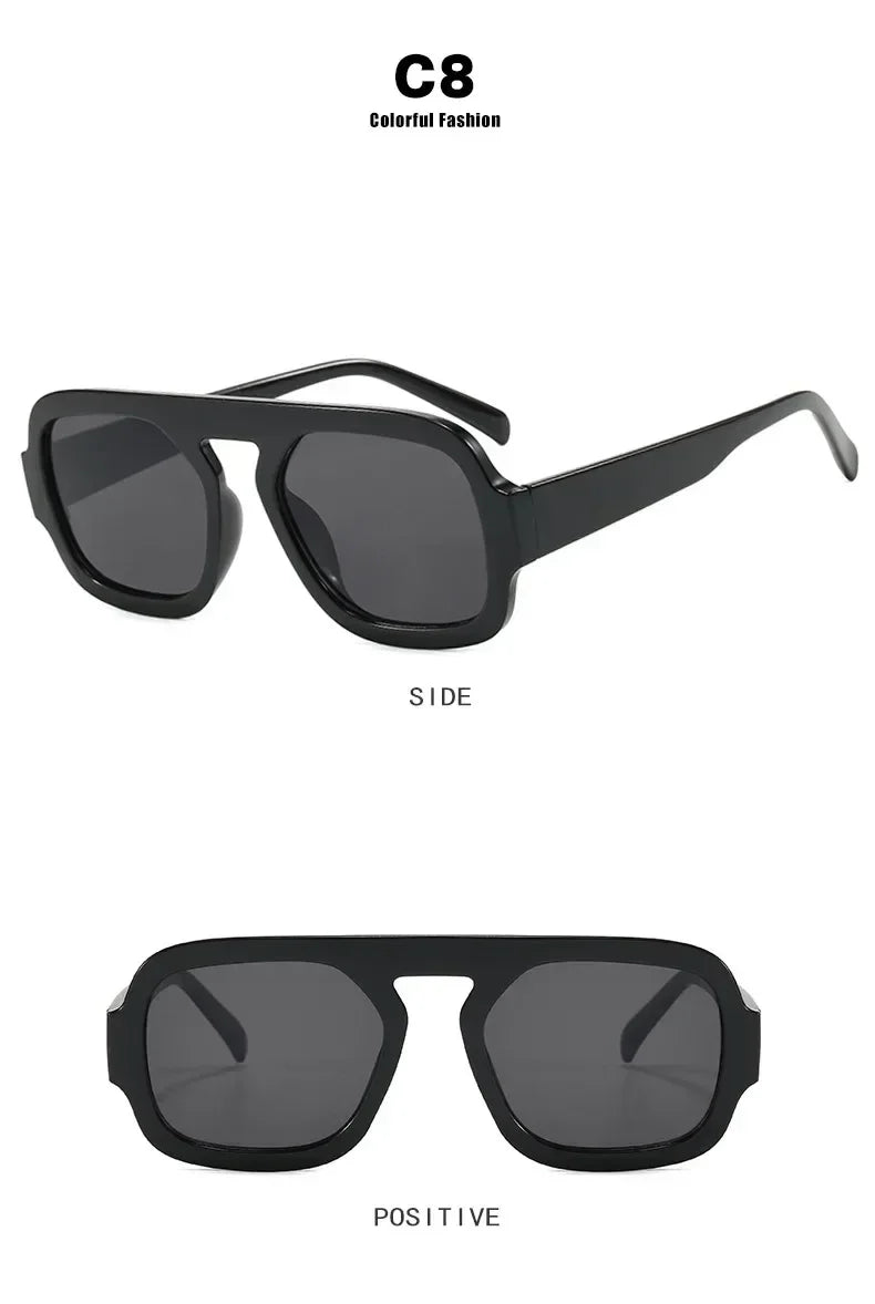 DOHOHDO 2025 Fashion Square Sunglasses Women New Retro Black Brown Thick Frame Pilot Sun Glasses Woman Chic Polygon Shades UV400