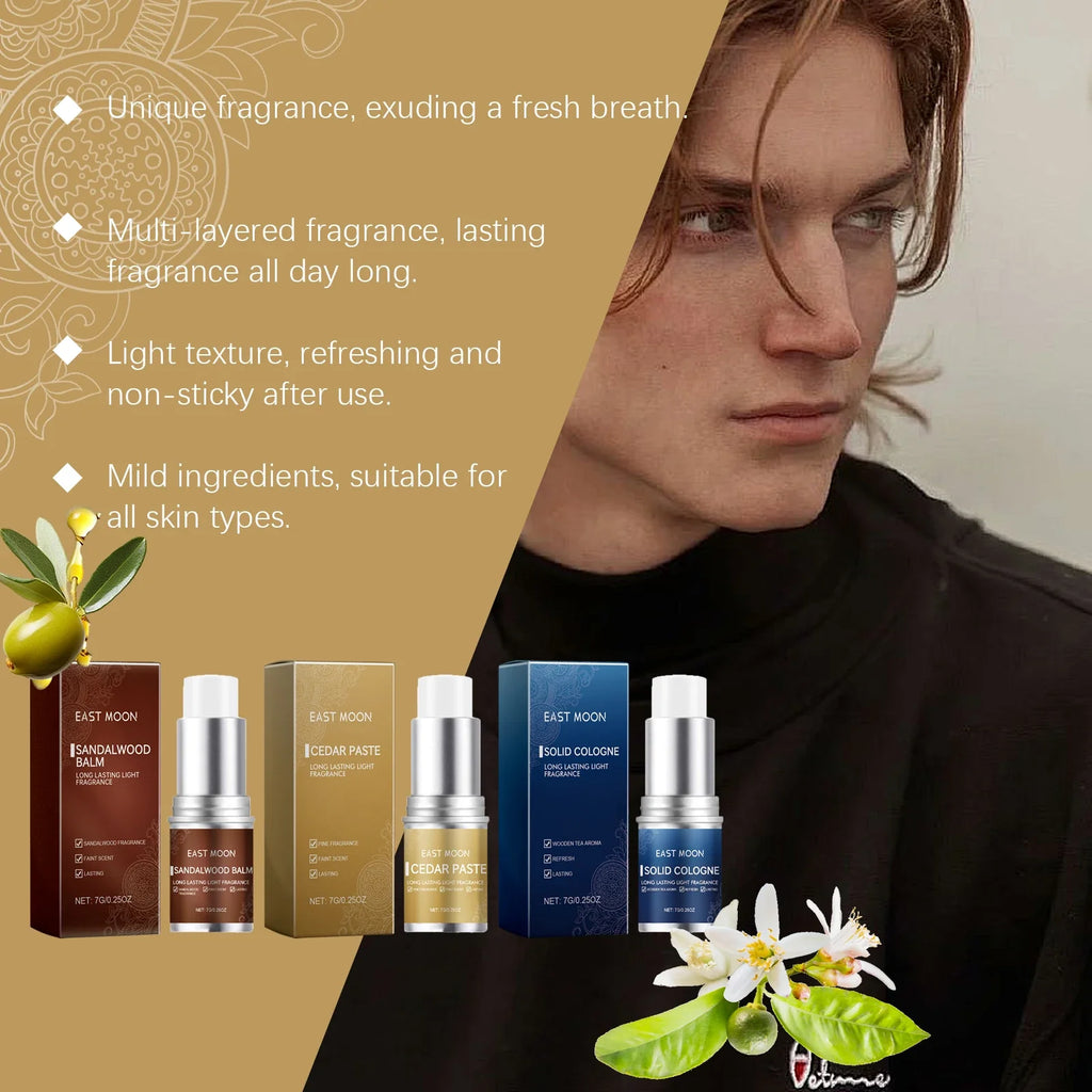 3Scents Men's Solid Cologne Lasting Fresh Cologne Pheromones Fragrance Men Deodorant Portable Woody Scent Solid Fragrance Balm