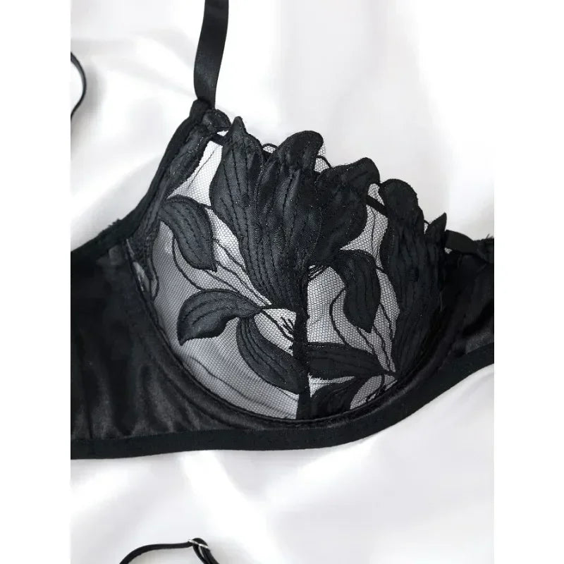 Tornova Sexy Lingerie Woman Lace Transparent Underwear Embroidery Brief Set Bra Kit Push Up Breves Sets Thin Erotic Bras New