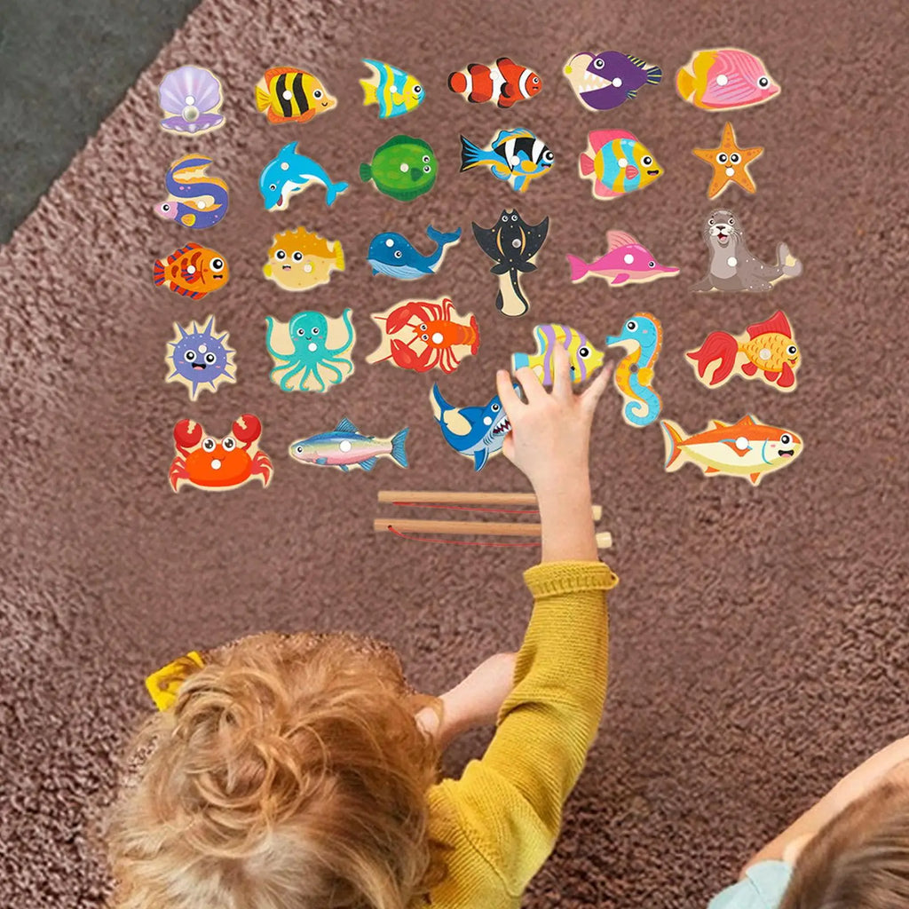 Wooden Magnetic Fishing Game for Kids - Montessori Educational Toy, 30-Piece Set