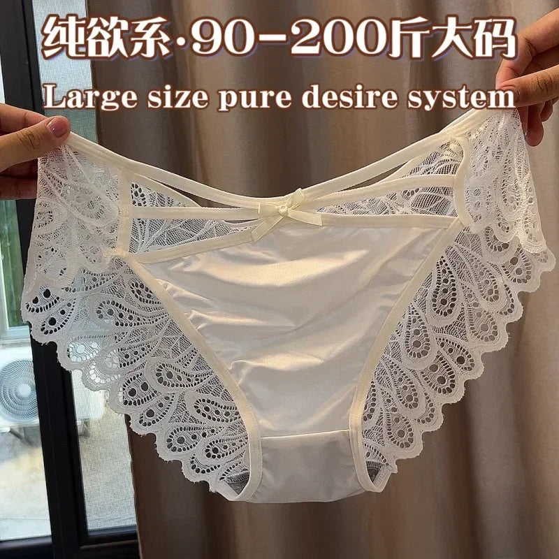 Plus Size Silk Shorts Sexy Lady Lace Hollow Breathable Satin Panties Women