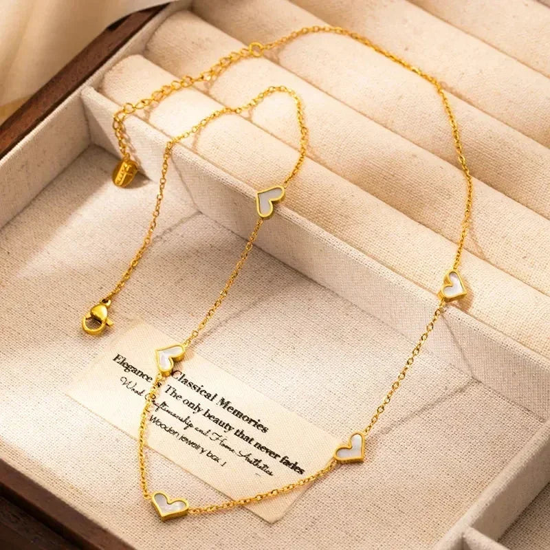 ANENJERY 316L Stainless Steel Heart Shell Necklace Bracelet Earrings For Women Girls Simple Fashion Jewelry Set Gifts Wholesale