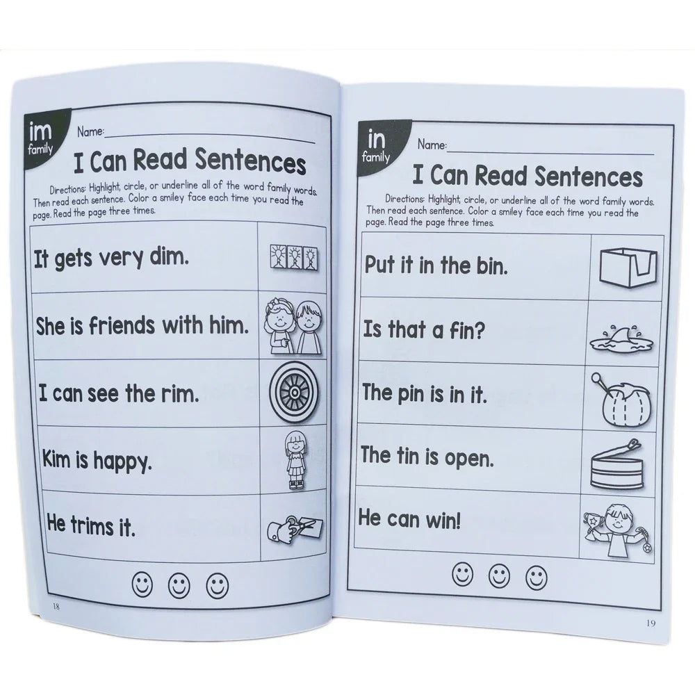 English Phonics Sentence Practice Book – I Can Read Exercise Book for Kids (113 Pages)