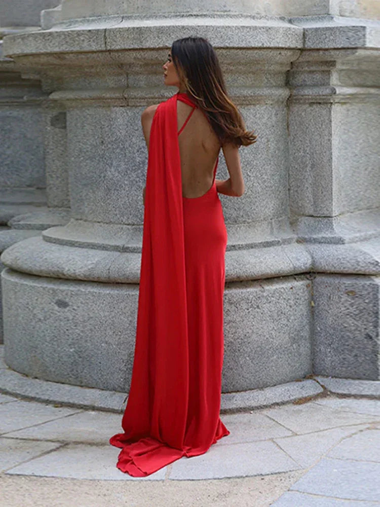Backless Lace-Up Maxi Dress | Ribbon Sleeveless Evening Gown - Femstylo