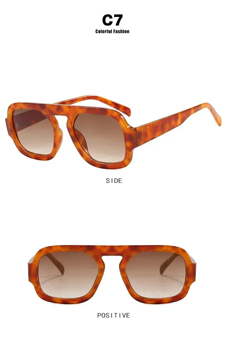 DOHOHDO 2025 Fashion Square Sunglasses Women New Retro Black Brown Thick Frame Pilot Sun Glasses Woman Chic Polygon Shades UV400
