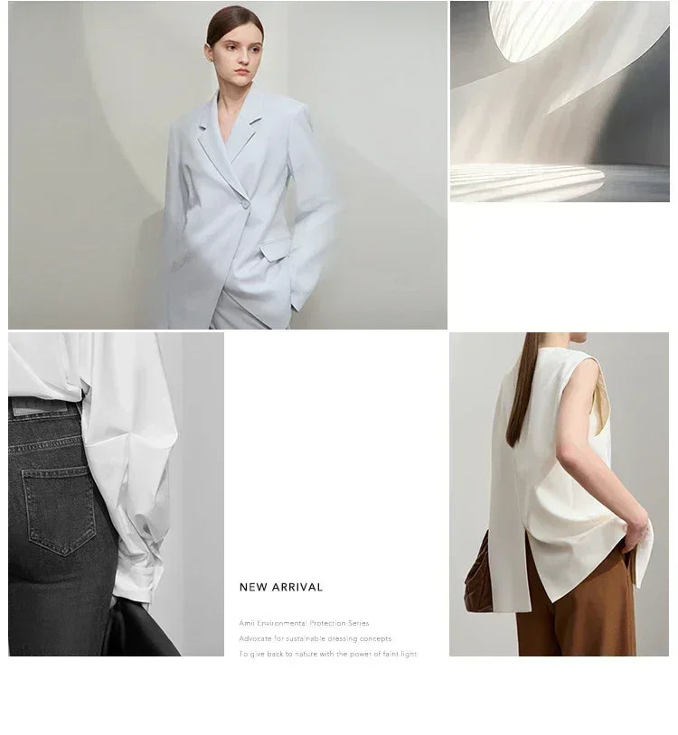 Amii Women's Top Minimalist 2025 Summer New Notched Lapel Contrast Material Patchwork One Button Short Sleeve Blazer 12542081