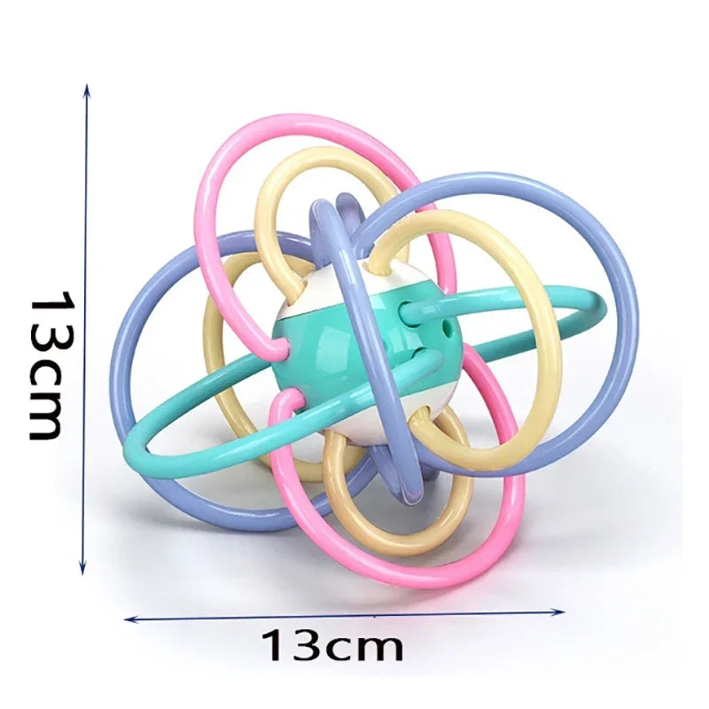 Montessori Baby Sensory Rattle and Silicone Teether Grasping Development Toy for 0-12 Months