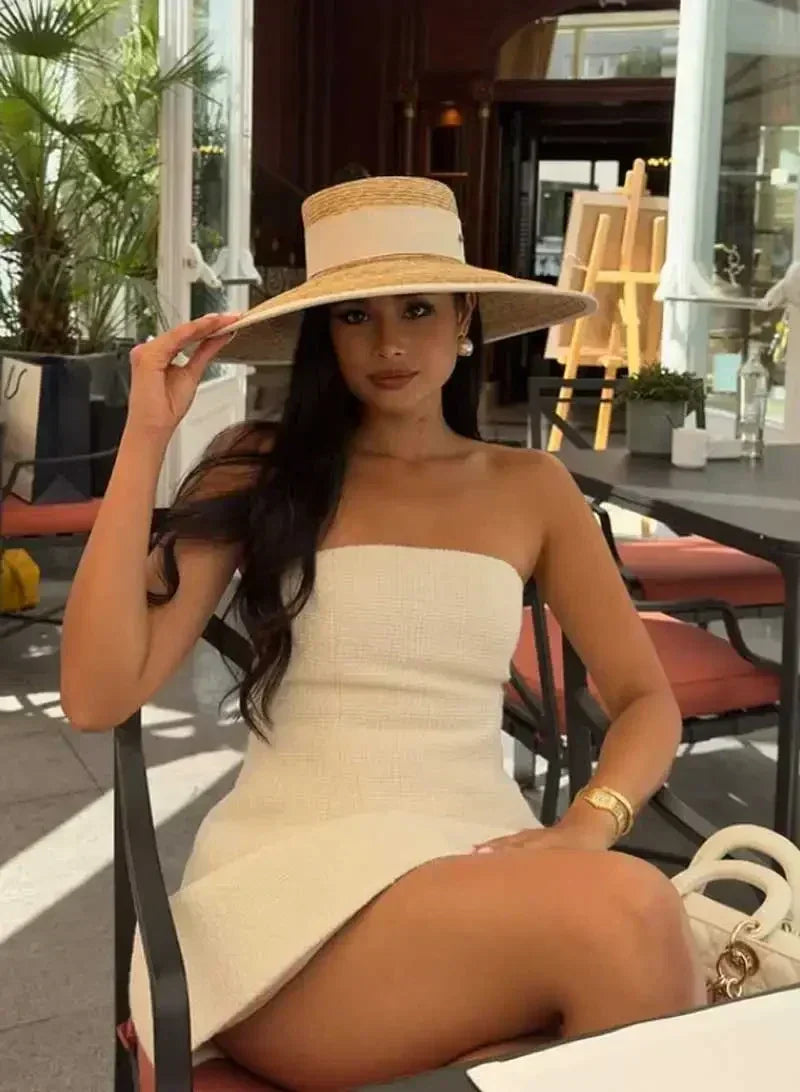 Straw summer hat French elegant ladies seaside travel sun hat Hepburn style wide brim hat  햇빛가리개 모자 모자